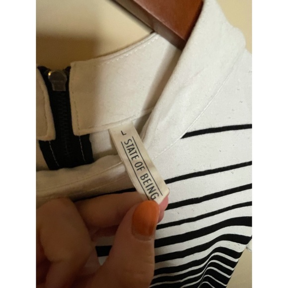 BLACK WHITE STRIPE SHIFT DRESS MINI REVOLVE SZ L STATE OF BEING - Picture 5 of 5